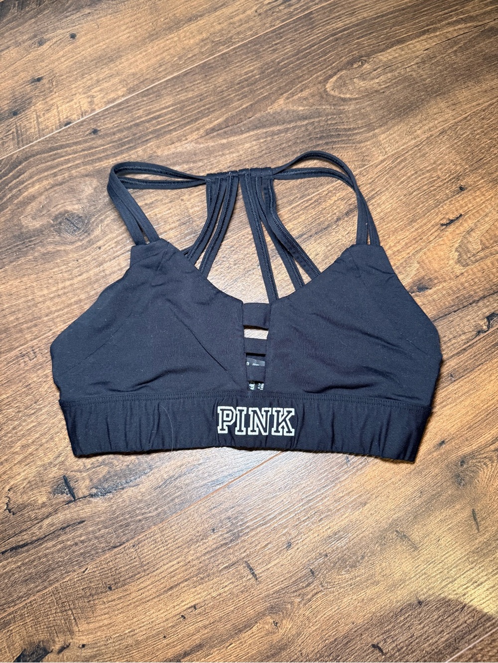 PINK Victoria's Secret Women's Black Strappy Sports Bralette